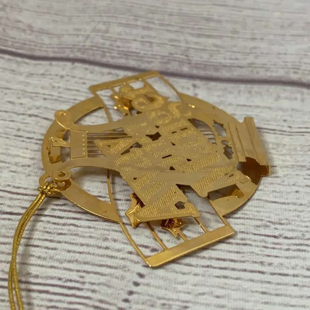 Vintage 1988 Hallmark Brass Trims Away In A Manger Christmas Ornament 3D Layered